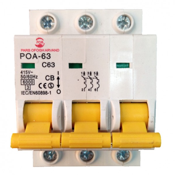 POA-3faz-C-63A-1-600x600 فیوز مینیاتوری سه فاز 63 آمپر تیپ C پارس افق اروند - Image 1